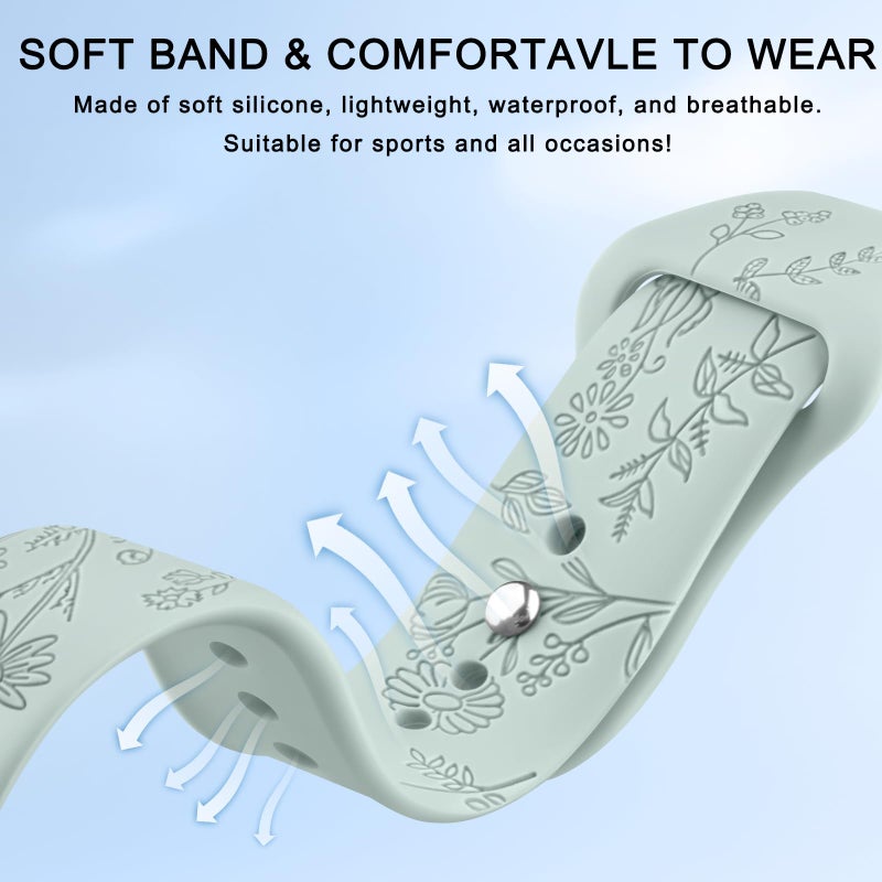 Meliya Veryfit Smart Watch Bands, 22mm Watchbands for IDW13 IDW16 IDW19 IDW26 IDW28 Smartwatch, Floral Engraved Soft Silicone Rubber Sport Replacement Watch Strap for Veryfit (Starlight+Cyan+Taro Purple) - Image 3