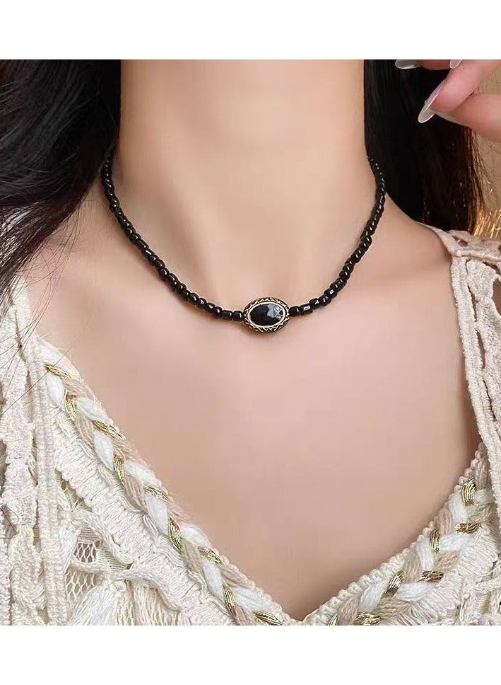 Goolsky Vintage Baroque Black Gold Beaded Choker Necklace for Women – Versatile Statement Clavicle Chain Jewelry, Formal/Party Wear - Image 1