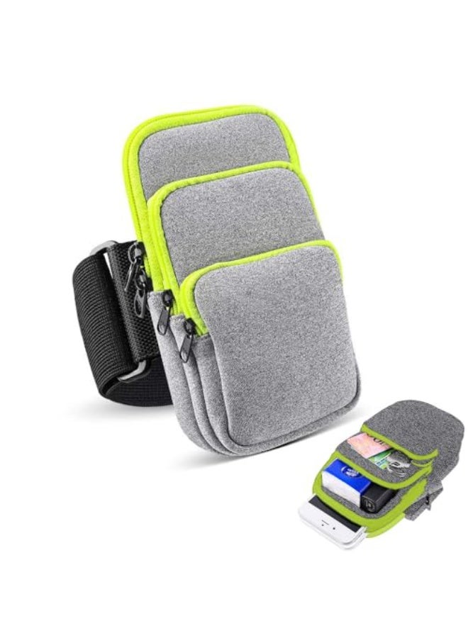JZS Running Phone Armband, 3 Pockets Running Gym Universal Arm Bag with Earphone Hole Sport Arm Band Sleeve Fit Fitness Exercise Workout Gym(Grey) - Image 1