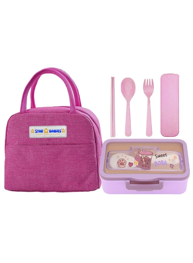 ستار بيبيز Star Babies - Insulated Lunch Bag And Lunch Box With Cutlery Set - Pink - 6 Pcs