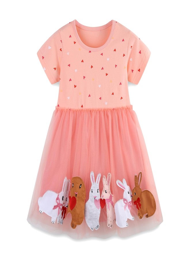 warmstraw Baby Girls Summer Dress Tutu Cotton Cute Princess Cartoon Dresses Soft Breathable Clothes Outfit Rabbit Pattern Pink 2-3T - Image 1