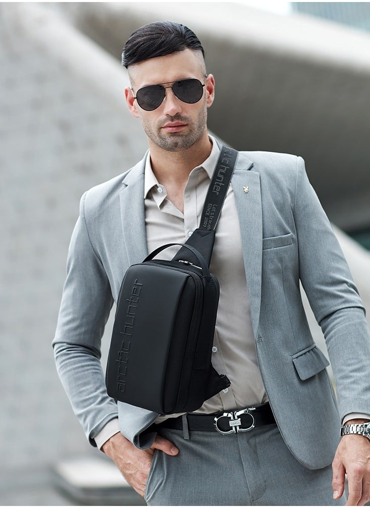 ARCTIC HUNTER Crossbody Sling Bag Synthetic PU Water Resistant Unisex Small Shoulder Bag for Business Travel Outdoor Shopping XB00541 Black  - Image 2