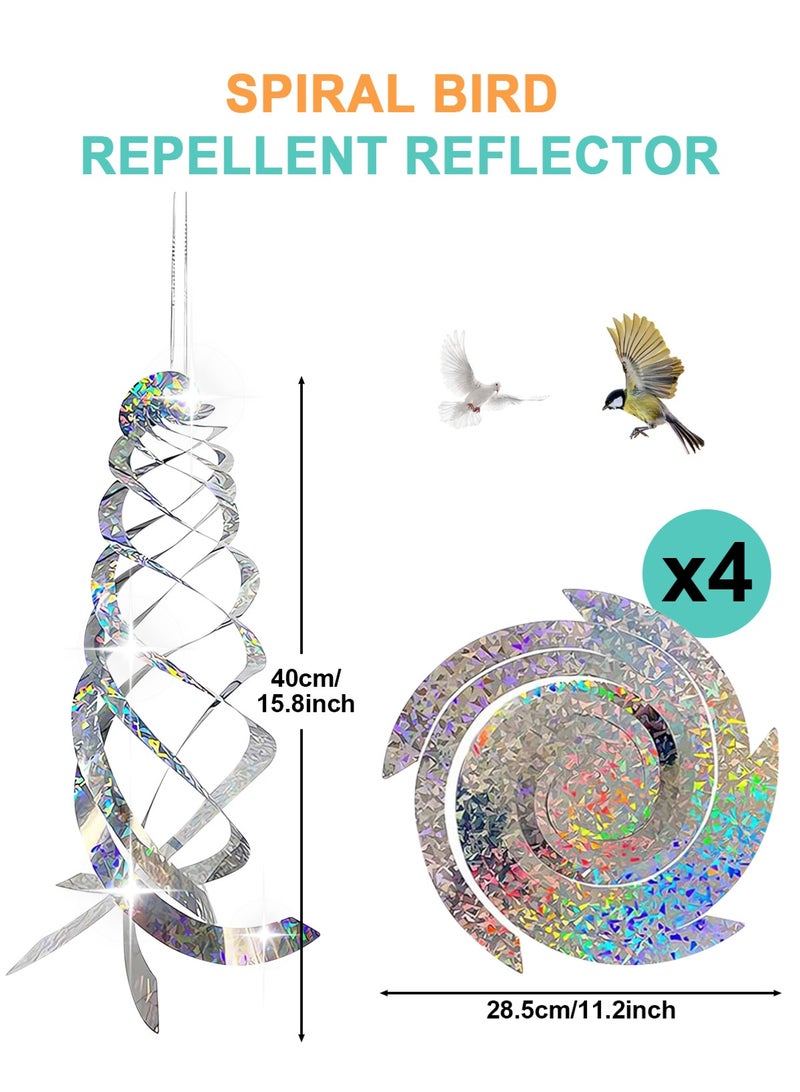 HomarKet 4Pcs Bird Repellent Spiral Reflectors- Hanging Reflective Bird Deterrent Device for Drive Birds Woodpeckers Pigeons Geese Away from The House Garden Swimming Pool - Image 2