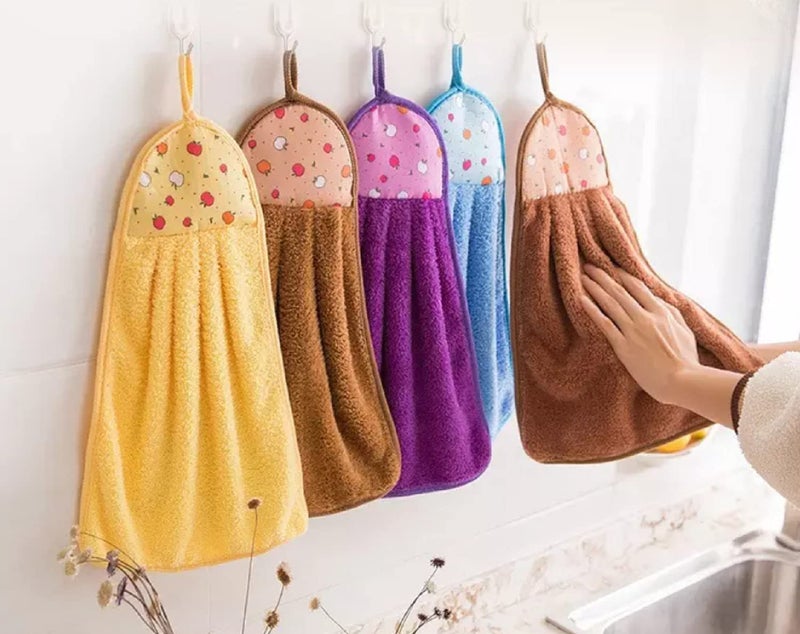 R K Textiles R K Textiles Microfiber wash Basin Hanging Hand Kitchen Towel Napkin with Ties (44x24 cm, Pack of 4, Multicolor) - Image 2