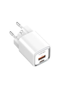 LDNIO A2318C شاحن سريع عالي الجودة بمنفذ الاتحاد الأوروبي (Type-C &amp; USB) 20W PD+QC مع كابل شحن USB من النوع C - أبيض  - Image 3