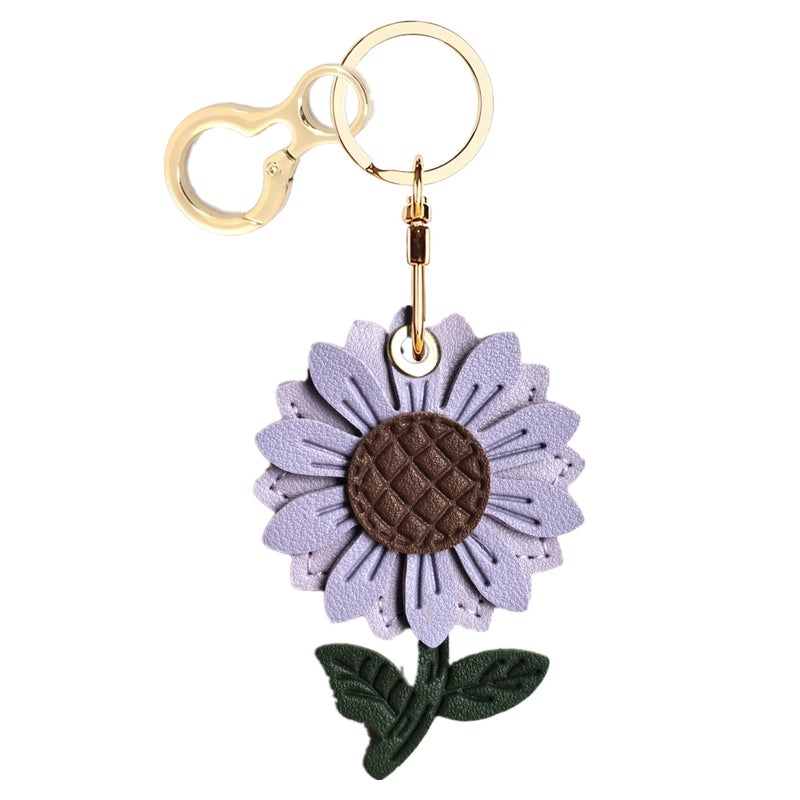 ZOUITY Leather Keychain Holder Case Compatible with AirTag,Cute Protective Cover with Keyring,Anti-Scratch Finder GPS Tracker Case for Wallet Keys,bag,pets,Backpack(Daisy Purple) - Image 1