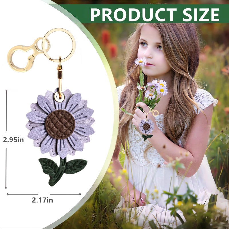 ZOUITY Leather Keychain Holder Case Compatible with AirTag,Cute Protective Cover with Keyring,Anti-Scratch Finder GPS Tracker Case for Wallet Keys,bag,pets,Backpack(Daisy Purple) - Image 2