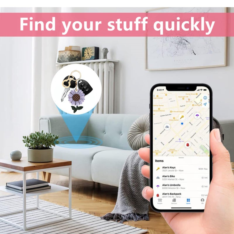 ZOUITY Leather Keychain Holder Case Compatible with AirTag,Cute Protective Cover with Keyring,Anti-Scratch Finder GPS Tracker Case for Wallet Keys,bag,pets,Backpack(Daisy Purple) - Image 5