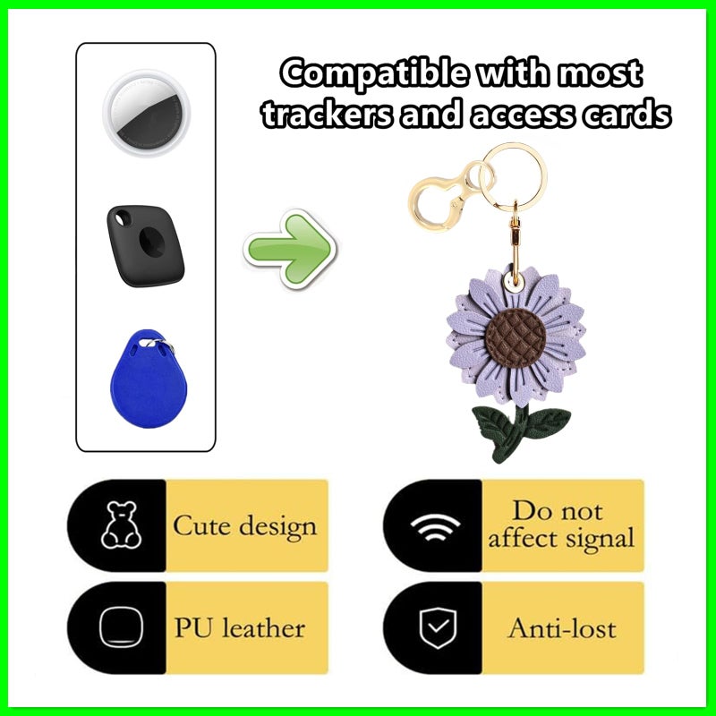 ZOUITY Leather Keychain Holder Case Compatible with AirTag,Cute Protective Cover with Keyring,Anti-Scratch Finder GPS Tracker Case for Wallet Keys,bag,pets,Backpack(Daisy Purple) - Image 3