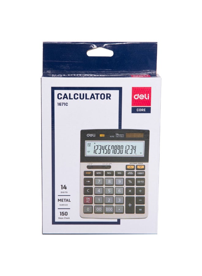 ديلي آلة حاسبة مكتبية 14 رقم بمراجعة وتصحيح 150 خطوة سطح معدني ألوان متعددة 3.75 x 13.5 x 18.5 سم 141406 - Image 1