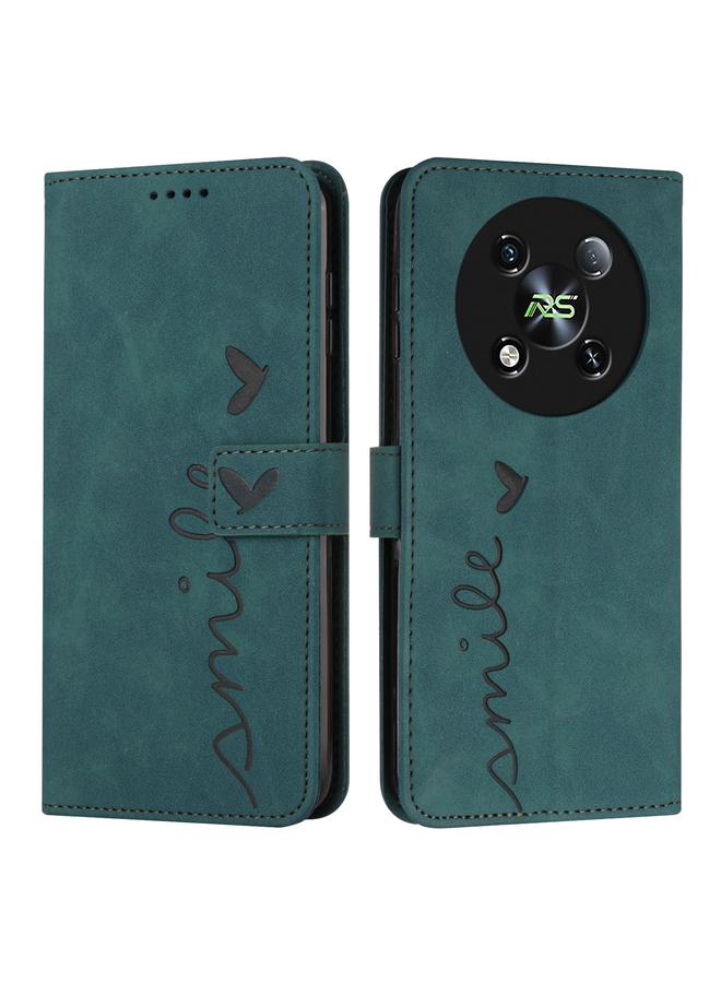 Green Tiger For itel RS4 Skin Feel Heart Embossed Leather Phone Case with Long Lanyard(Green)