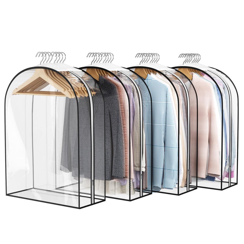 Liuoud Clear Garment Bag for Hanging Clothes 10 Gusseted 32 Suit Bags for Open Closet Storage Plastic Clothes Cover for Coat Dress Shirts Fur Jacket Wardrobe Protectors 4 Pack