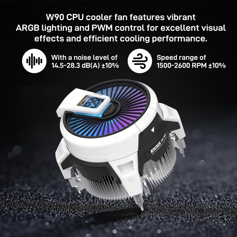 ALSEYE W90 CPU Cooler, Temperature Displayed CPU Cooler for Small Size PC Case with Powerful 90mm ARGB Lighting Fan and 40mm High-Performance Heat Column Inside (W90 Intel Version) - Image 3