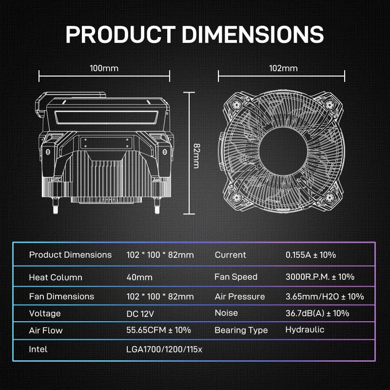 ALSEYE W90 CPU Cooler, Temperature Displayed CPU Cooler for Small Size PC Case with Powerful 90mm ARGB Lighting Fan and 40mm High-Performance Heat Column Inside (W90 Intel Version) - Image 5