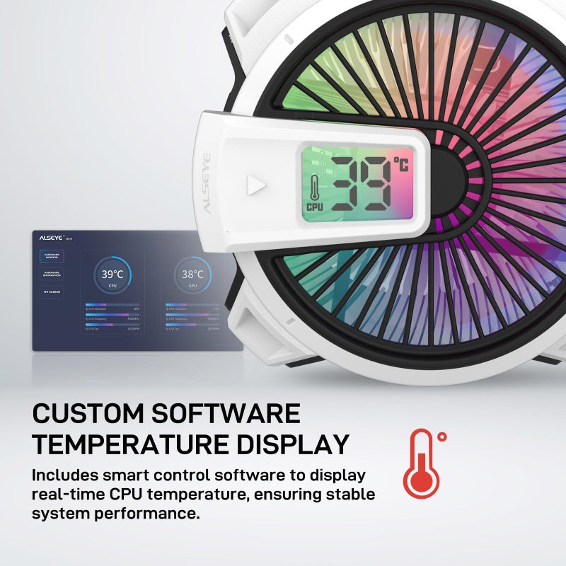 ALSEYE W90 CPU Cooler, Temperature Displayed CPU Cooler for Small Size PC Case with Powerful 90mm ARGB Lighting Fan and 40mm High-Performance Heat Column Inside (W90 Intel Version) - Image 2