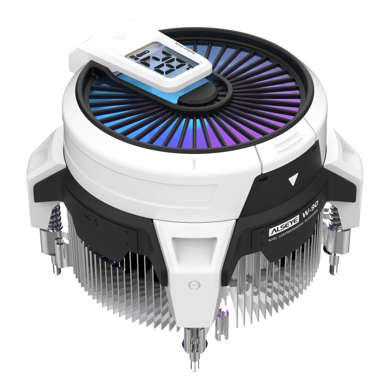ALSEYE W90 CPU Cooler, Temperature Displayed CPU Cooler for Small Size PC Case with Powerful 90mm ARGB Lighting Fan and 40mm High-Performance Heat Column Inside (W90 Intel Version) - Image 1