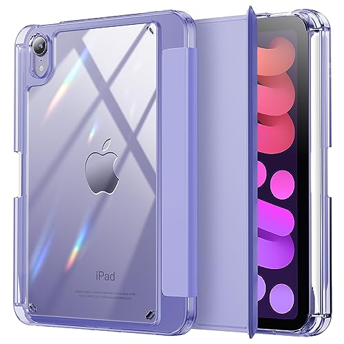Infiland حافظة INFILAND لجهاز iPad mini 7، حافظة لجهاز iPad mini الجيل السابع (A17 Pro) / الجيل السادس 8.3 بوصة 2024/2021، ظهر شفاف وغطاء واقي من جلد PU مع دعم لحامل القلم وشحن لاسلكي، بنفسجي - Image 1