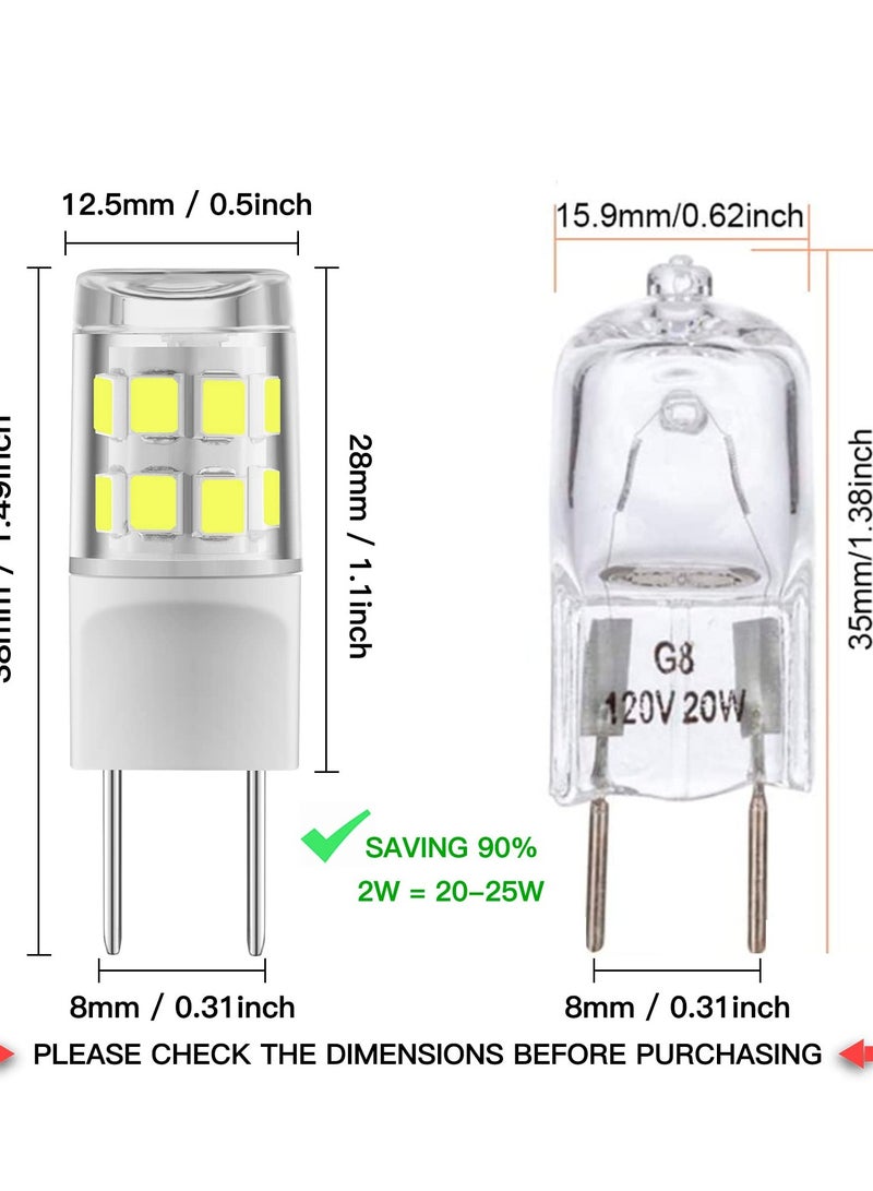G8 LED Bulb 2W, 20W Halogen Equivalent, 6000K White Light, Bi-Pin G8 Base, Non-Dimmable, AC110/120/130V, Pack of 6 (Bright White Light) - Image 2