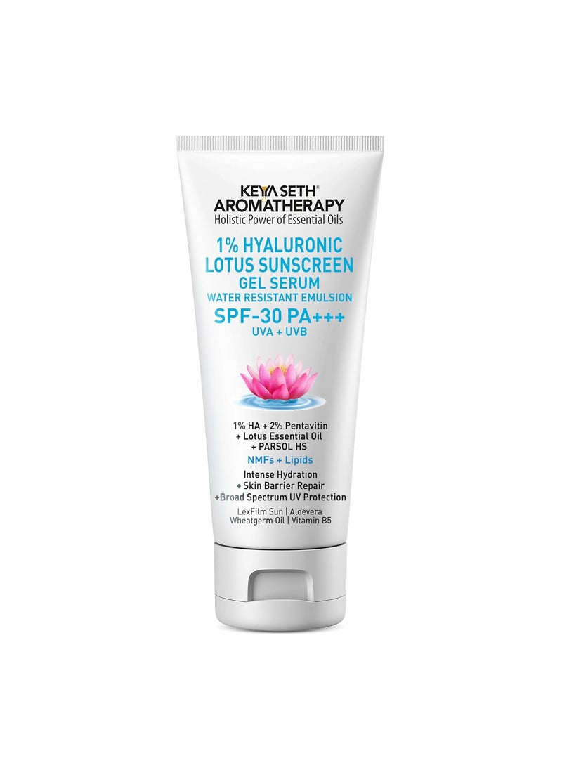 KEYA SETH AROMATHERAPY, DEVICE OF DROP Keya Seth Aromatherapy 1 Hyaluronic Lotus Sunscreen GEL Serum SPF 30 UVA  UVB2 Pentavitin  Parsol HS Water Resistant 50ml  - Image 1