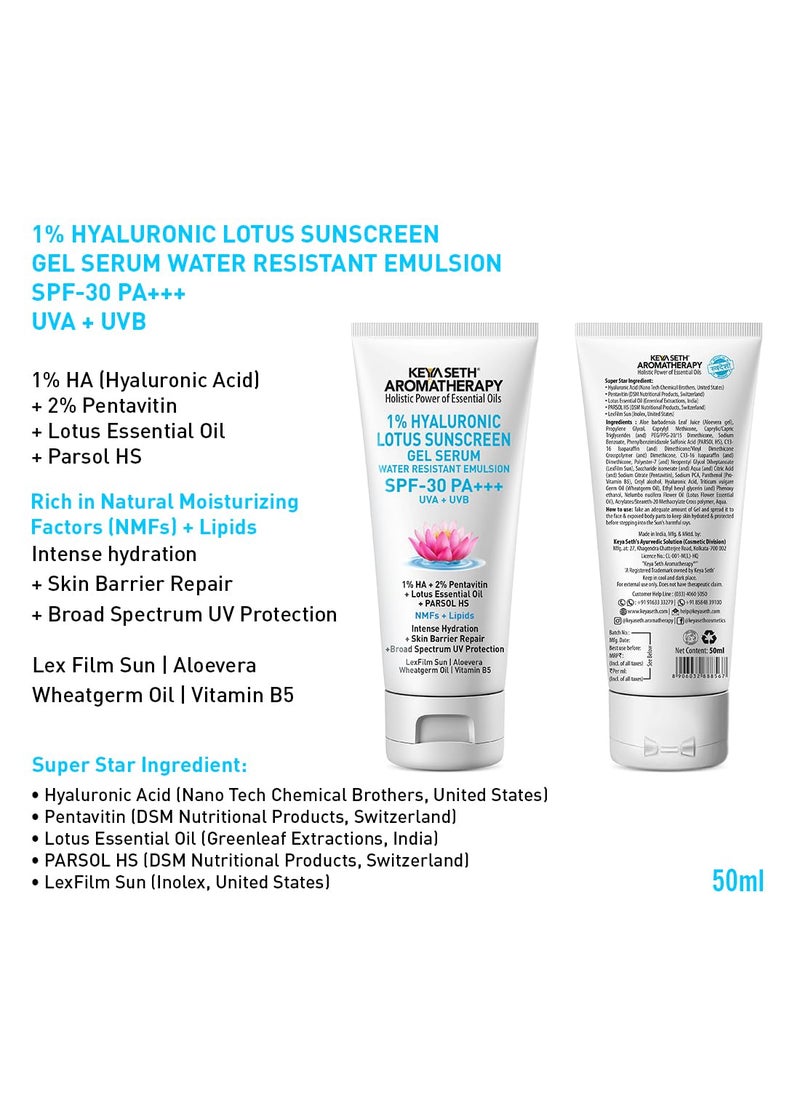 KEYA SETH AROMATHERAPY, DEVICE OF DROP Keya Seth Aromatherapy 1 Hyaluronic Lotus Sunscreen GEL Serum SPF 30 UVA  UVB2 Pentavitin  Parsol HS Water Resistant 50ml  - Image 2