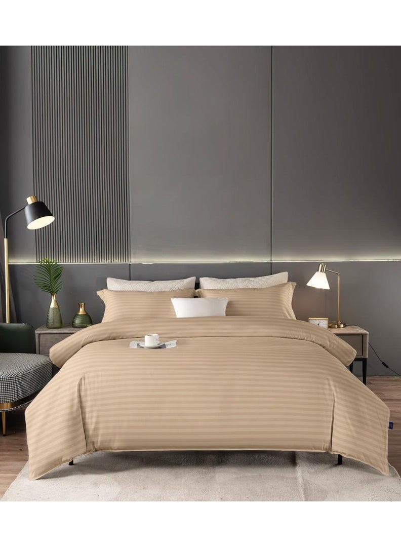 أيه دابليو دي طقم مفروشات سرير فندقي مع لحاف وشرشف مطاطي و4 أكياس مخدة | خامة قطن صناعي مايكروفايبر ناعمة، تصميم عصري، سهل العناية، مقاس سوبر كينغ