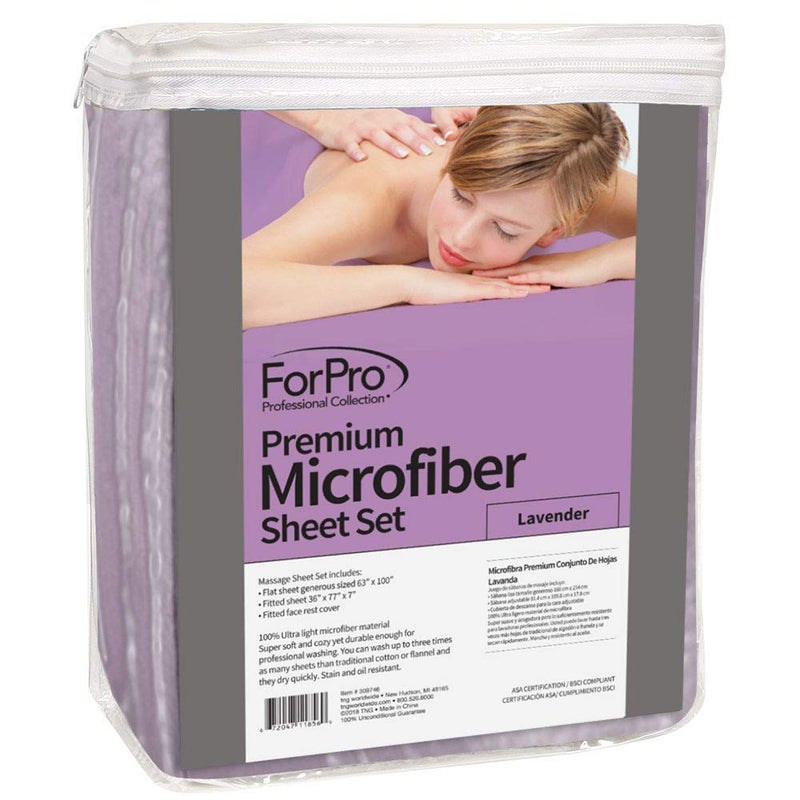 ForPro Professional Collection Premium Microfiber 3-Piece Massage Sheet Set, Lavender, Ultra-Light, Stain and Wrinkle-Resistant Includes Massage Flat and Fitted Sheet and Massage Face Rest Cover - Image 2