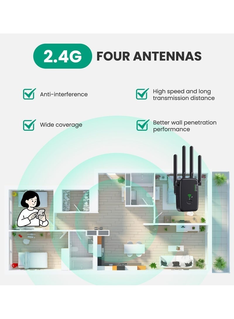 Best Wifi Extender, WiFi Signal Repeater, 1200Mbps, 5G/2.4G Dual Band WiFi Extender, AC1200 WiFi Range Extender, Broadband/Wi-Fi Extender, One-touch Setting, Plug And Play - Image 3