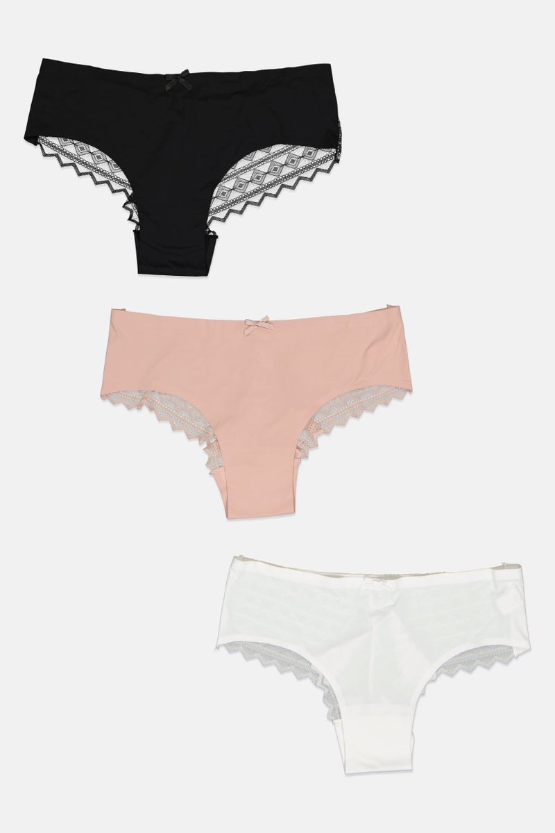 bebe Women 3 Pieces Textured Lace Boxer Panties, Multicolor  - Image 1