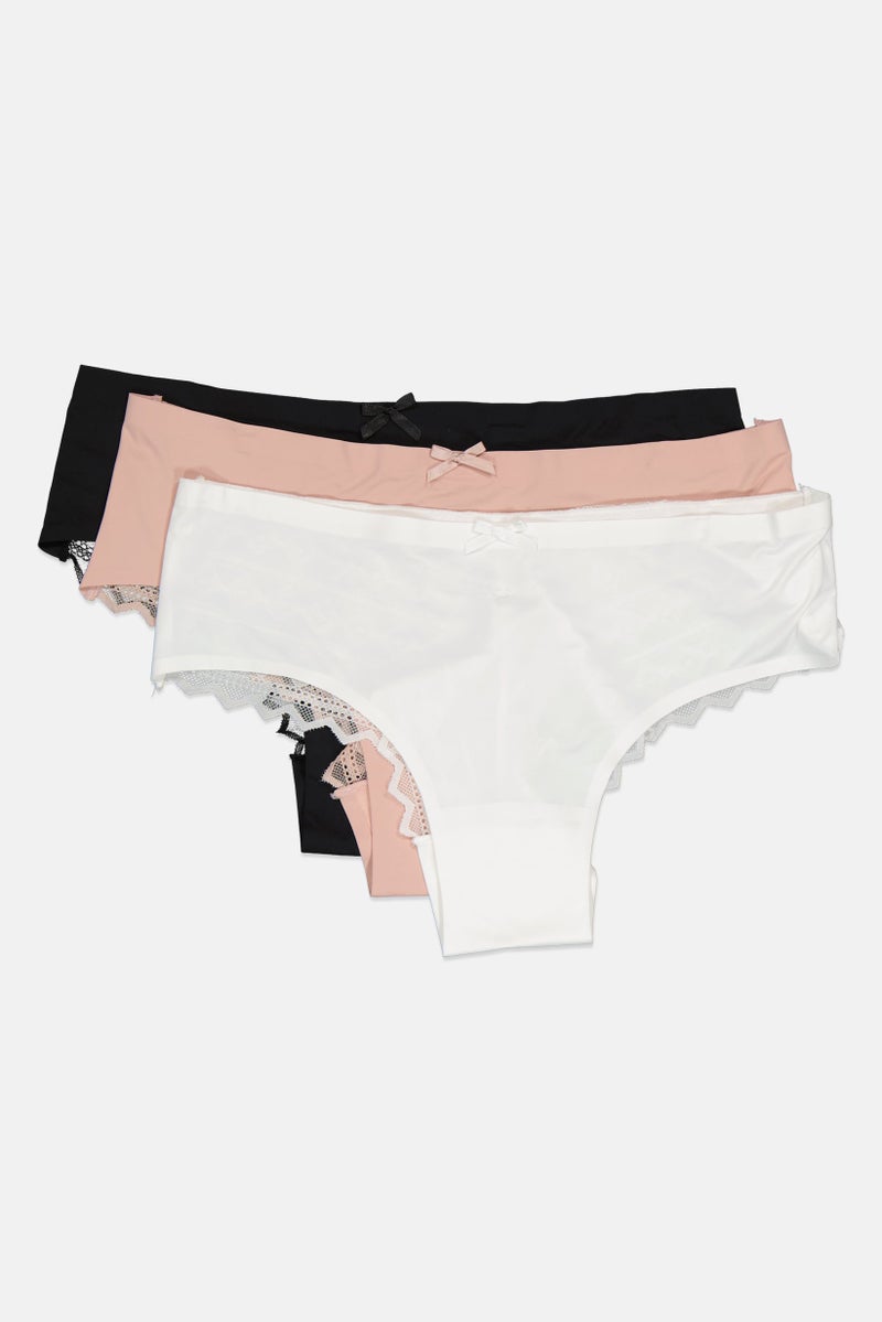 bebe Women 3 Pieces Textured Lace Boxer Panties, Multicolor  - Image 2