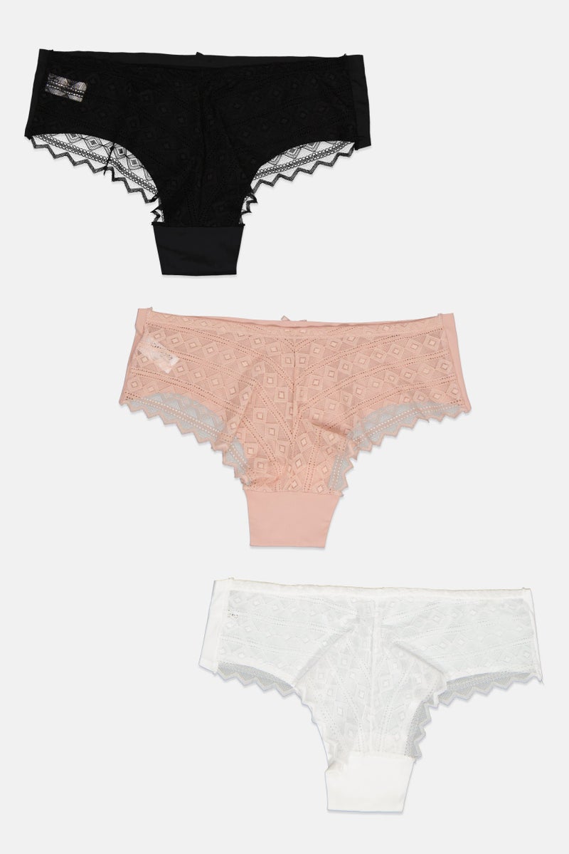 bebe Women 3 Pieces Textured Lace Boxer Panties, Multicolor  - Image 3
