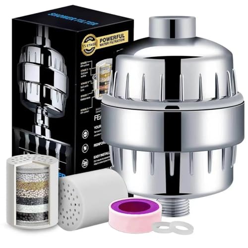 Sweedum 15 Stage Shower Head Filter For Hard Water - Remove Chlorine, Heavy Metals and Other Sediments - Vitamin C Water Softener - Reduce Dry Skin, Itchy Scalp - High Output Shower Water Filter - Image 1