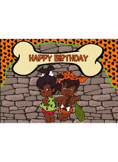 African American Pebbles And Bam Bam Gender Reveal Decorations 7X5 Vinyl Photo Backdrop Happy Birthday Party Banner Cake Table Room Wall Decor Photography Background Video Studio Props