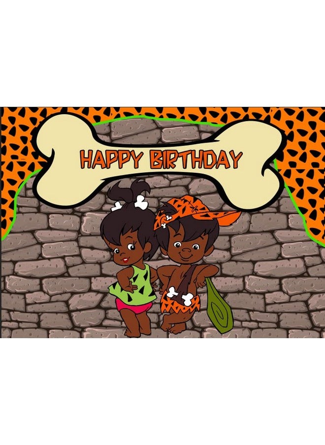 RURU - African American Pebbles And Bam Bam Gender Reveal Decorations 7X5 Vinyl Photo Backdrop Happy Birthday Party Banner Cake Table Room Wall Decor Photography Background Video Studio Props - Image 1