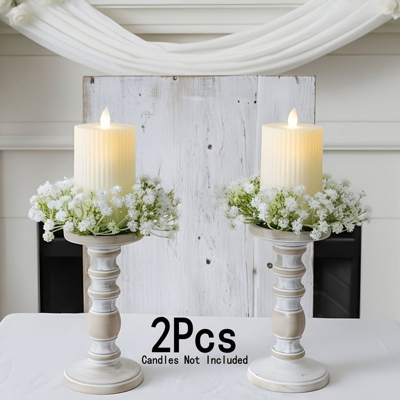 Set Of 2 Mini Artificial Gypsophila Wreaths White Faux For Wedding Porch Decor - Image 1