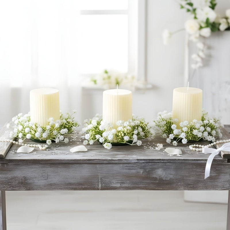 Set Of 2 Mini Artificial Gypsophila Wreaths White Faux For Wedding Porch Decor - Image 5