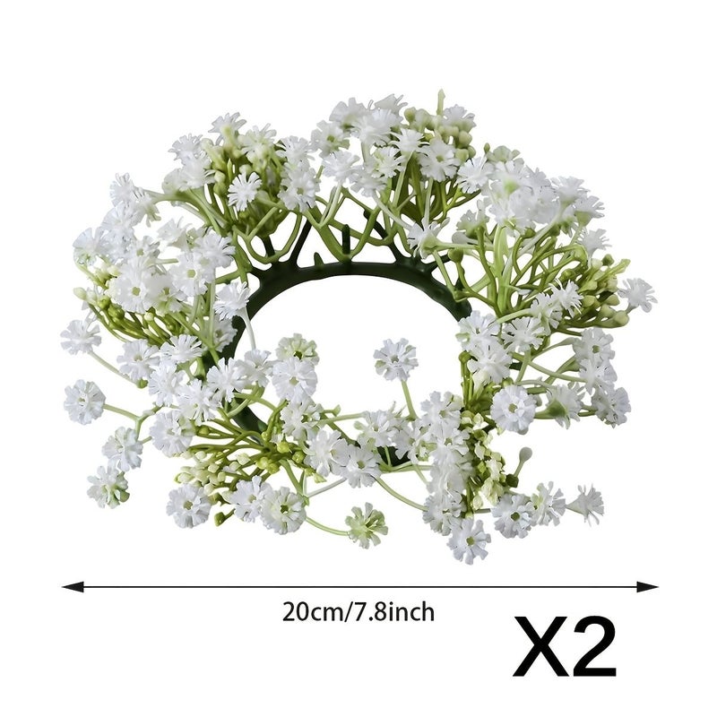 Set Of 2 Mini Artificial Gypsophila Wreaths White Faux For Wedding Porch Decor - Image 3