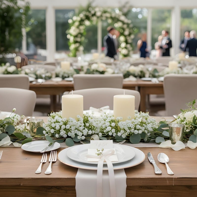 Set Of 2 Mini Artificial Gypsophila Wreaths White Faux For Wedding Porch Decor - Image 4