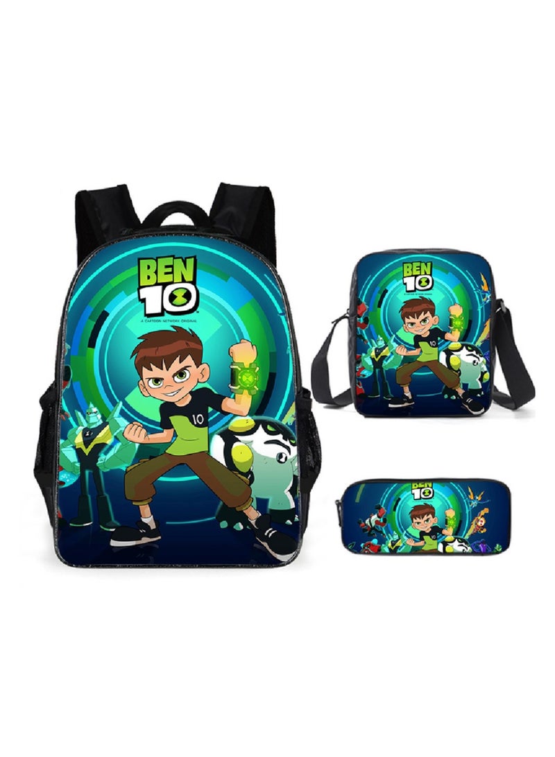 SKT Shiketro Ben 10 Backpack Student Schoolbag Anime Cartoon Backpack Backpack 29*16*42CM + Shoulder Bag 19*6*23CM + Pen Bag 24*7*11CM Three-piece Set - Image 1