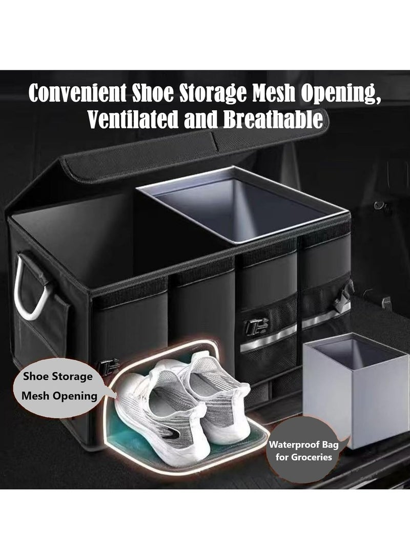 Car Organizer Trunk Carrier Storage Box with Lid and Waterproof Bag – 72L Collapsible Cargo Organizer for Sedans, Hatchbacks, Vans, Cars, SUVs – Heavy Duty Foldable Trunk Storage with Dividers & Non-Slip Bottom  - Image 2