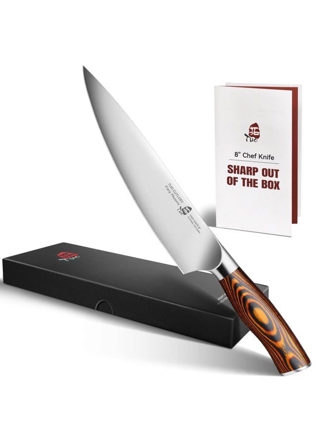 TUO Damascus Chef's Knife - Kitchen Knives - Japanese AUS10 HC 67 Layers Steel with Dragon Pattern - Ergonomic Pakkawood Handle - 20cm - Fiery Phoenix Series Including Gift Box - Image 1