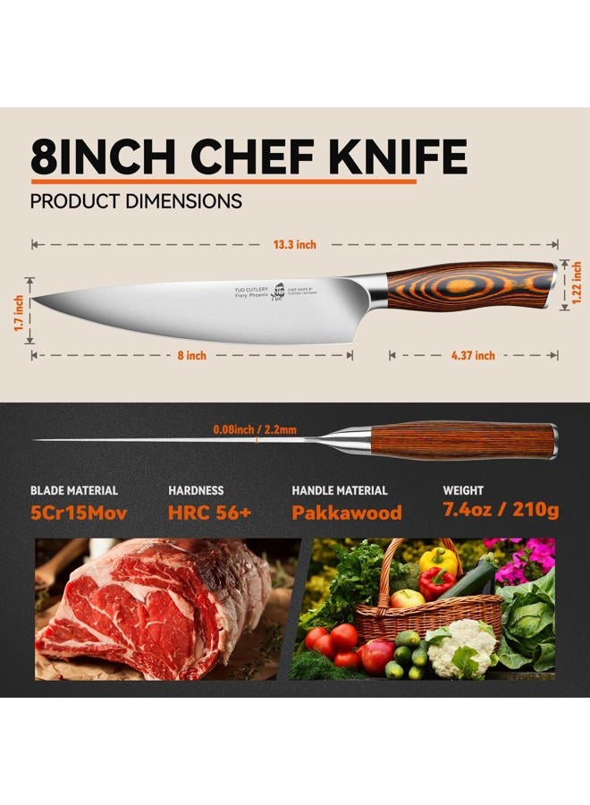 TUO Damascus Chef's Knife - Kitchen Knives - Japanese AUS10 HC 67 Layers Steel with Dragon Pattern - Ergonomic Pakkawood Handle - 20cm - Fiery Phoenix Series Including Gift Box - Image 5