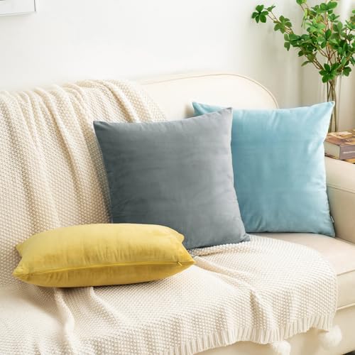 HWY 50 Gray Grey Velvet Rectangular Throw Pillow Covers 12x20 Inch, Pack of 2 Soft Cozy Solid Decorative Luxury Cushion Cases for Couch Sofa Bed Living Room Bedroom - Image 5