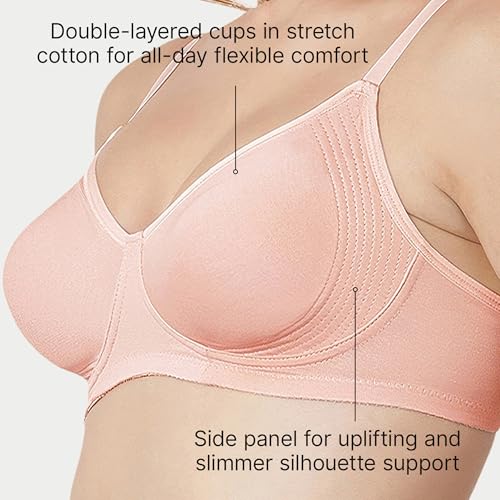 Enamor A042 Side Support Shaper Supima Cotton Everyday Bra - Non-Padded, Wirefree & High Coverage Pearl - Image 5