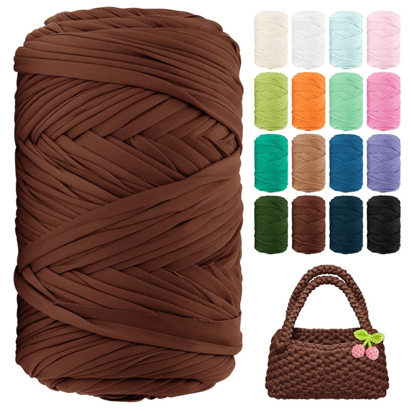 BHUCUTU T Shirt Yarn 130 Yards Beginner Crochet Tshirt Yarn 400g Elastic Fabric Thick T-Shirt Yarns for Crocheting, Knitting Bags, Baskets, Rugs, Coasters, DIY Crafts, Home Decor (Coffee) - Image 1