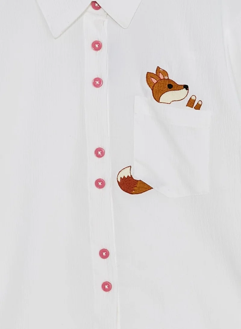 Nautinati Natilene Girls Standard Fit Self Designed And Embroidered Opaque Casual Shirt