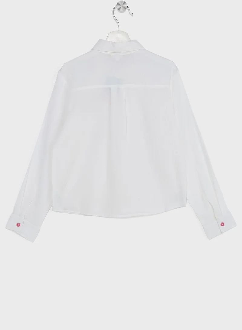 Nautinati Natilene Girls Standard Fit Self Designed And Embroidered Opaque Casual Shirt