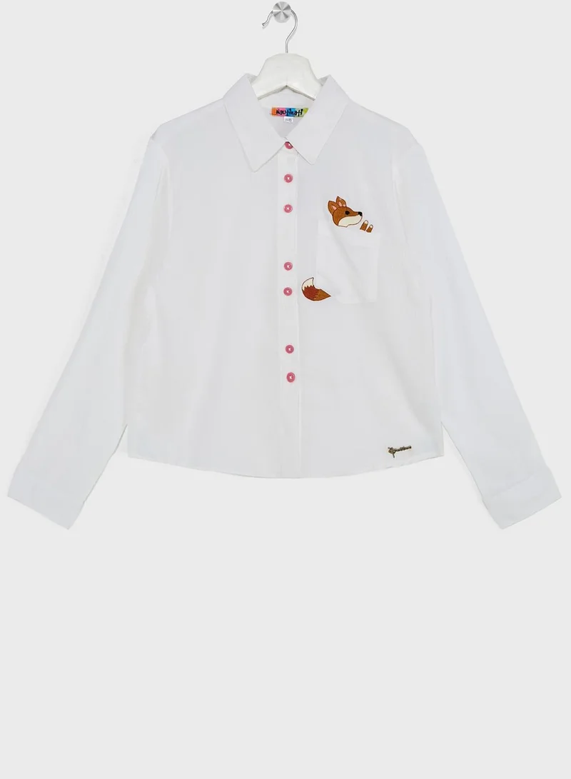 Nautinati Natilene Girls Standard Fit Self Designed And Embroidered Opaque Casual Shirt