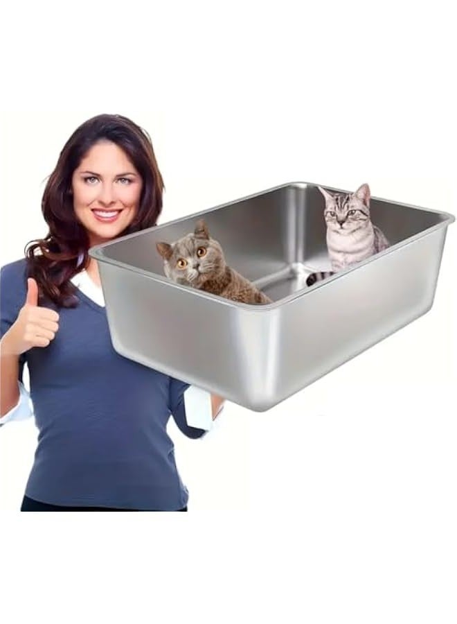 Beauenty XXXL Cat Litter Box Stainless Steel(201) 60X40X20cm - Image 1
