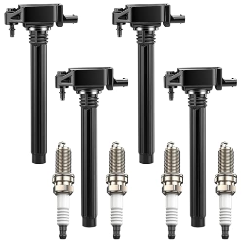 TTpartmoto 4Pcs Ignition Coil Pack & Spark Plugs Fits for 2.4 L4 2014-2019 Jeep Cherokee Compass Renegade Chrysler 200 Dodge Dart Fiat 500X Ram ProMaster City Replace# 68242286AA UF754 GN10738 5C2113 UF751 4469 - Image 1