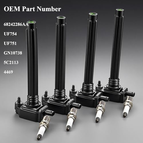 TTpartmoto 4Pcs Ignition Coil Pack & Spark Plugs Fits for 2.4 L4 2014-2019 Jeep Cherokee Compass Renegade Chrysler 200 Dodge Dart Fiat 500X Ram ProMaster City Replace# 68242286AA UF754 GN10738 5C2113 UF751 4469 - Image 3